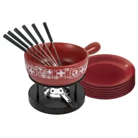 Käsefondue Set Suisse rot Ø 23 cm mit Teller