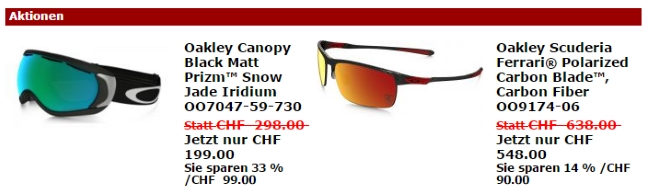 Oakley Sale bei okontakt.ch