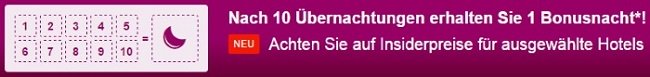 Hotels.com nach 10 Übernachtung erhalten Sie 1 Bonusnacht!