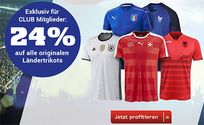 24% auf alle originalen Ländertrikots bei Ochsner Sport