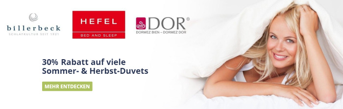 30% Rabatt auf viele SOmmer- und Herbst-Duvets