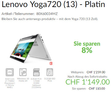 8% Rabatt bei Lenovo