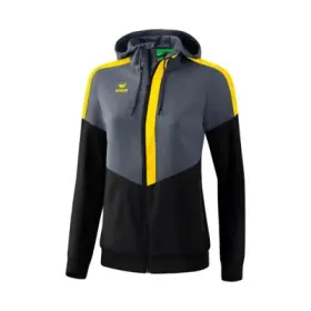 Einzelstück Erima Frauen Squad Tracktop Jacke mit Kapuze - slate grey/schwarz/gelb